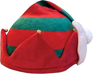 Deluxe Elf Christmas Festive Hat Silk Riding Helmet Cover, One Size, Red and Green