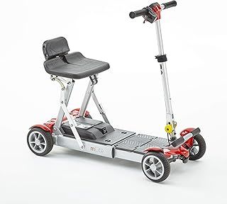 mLite Folding Electric Mobility Scooter – Lightweight Battery Operated – Extendable Floor Pan – Four-Wheel Mobility Scooter – On and Off Board Charging – 115kg Weight Capacity (Red)
