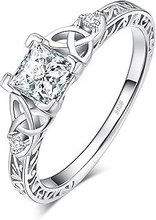 JewelryPalace Vintage Celtic Knot Engagement Rings for Women, 14K Gold Plated 925 Sterling Silver Cubic Zirconia Promise Rings, Anniversary Princess Cut Solitaire Simulated Diamond Ring Jewellery