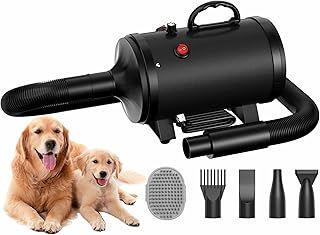 Dog Hair Dryer Blaster 3200W/4.5HP Pet Grooming Hair Dryer Low Noise Temperature Heater with 4 Different Nozzles and Pet Grooming Brush