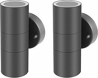 Wall Lights, Up Down Mains Powered Lighting, Anthracite Grey Stainless Steel IP44 Waterproof, Exterior Wall Sconce for, Front Door, Patio, Porch, Garden, Garage, 2 Pack