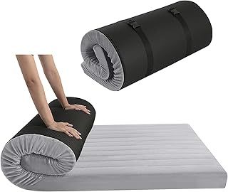 MeMoreCool Roll Up Floor Mattress Single, Portable Futon Mattress, High Density Foam Foldable Mattress with Travel Bag, Floor Lounger Guest Bed Sleep Mattress for Travel, Car Tent, Gray
