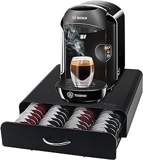 Ever Rich ® Tassimo Pod Holder | 64pcs | T-Disc Coffee Capsules | Bosch Tassimo Stand & Pod Storage Drawer | Anti-Vibration Design I Comes With a Micro Fiber Cleaning Cloth (Metal/Black) (64)