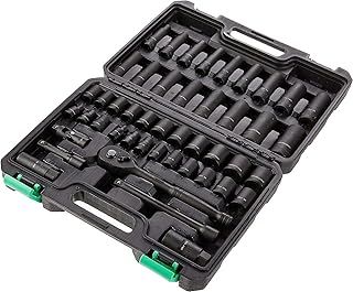 Amazon Basics 46-Piece 3/8-Inch Drive Shallow & Deep Socket Set, 72-Teeth Reversible Ratchet, SAE/Metric Size, With Carrying Case, 13.1 x 9.7 x 3 inches(Previously Denali brand)
