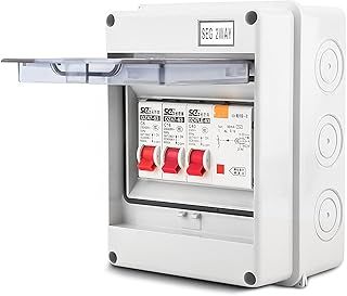 2 Way Mini Leakage Circuit Breaker Fuse Board 40A 30mA RCD 2MCB 6A+16A, IP65 Protective Plastic Shield Consumer Unit for Workshops,Outbuildings