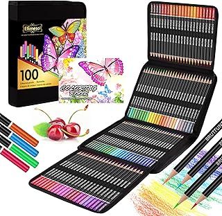 Efimeso 100 Colouring Pencils, Professional Coloured Pencils with Black Zipper Case,Colouring Pencils Set Ideal for Adults Kids Artists Drawing Sketching Colouring