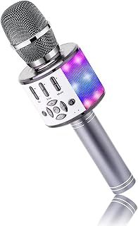 BONAOK Wireless Microphone Bluetooth, Lyrics (Voice) Elimination Karaoke Wireless Mic, Mic with Led Lights, Home Party KTV Karaoke Machine,Compatible with IOS Android Bluetooth Devices(Space Gray)