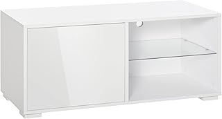 HOMCOM High Gloss TV Stand Storage Cabinet with 2 Shelves for Living Room Home Furniture White