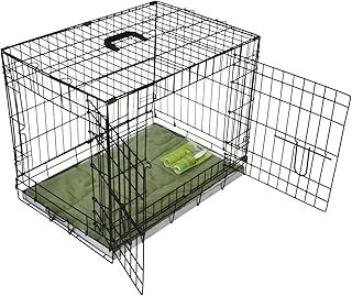 Metal Dog Crate 2 Doors with Bedding and Lint Rollers, XXL, 48-inch, Black