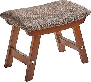 Aibiju Wooden Footstool, Foot Stool Ottoman Padded Chair Stool with Removable Cover 4 Beech Legs Suitable for Bedroom, Living Room and Kitchen, (Brown leg+ Brown cushion), YDEU-1359