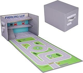 Livememory Toy Car Storage Box - Toy Car Garage Toy Car Box for Boys with Car Rug Play Mat (Not Included Cars)