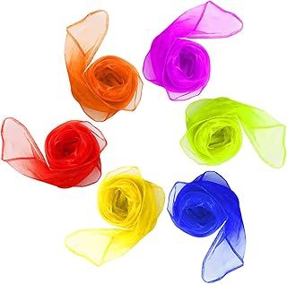Lanjue 6 Pcs Sensory Scarves, Rainbow Colour Baby Sensory Toys Children Dance Juggling Scarves Silk-like Fabric Square Scarf for Baby Gymnastics Rhythm Movement