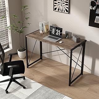 Folding Desk Workstation Foldable Computer Desk for Office Home Study Writing Table No Assembly Miami (Distressed Grey, 80cm)