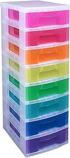 Really Useful Box Plastic Storage Storage Tower 8x7 Litre Clear Frame with Rainbow Drawers