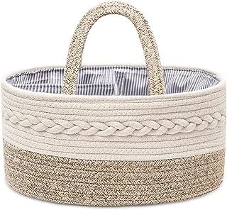 Baby Nappy Caddy Organiser,Portable Cotton Rope Woven diaper Caddy-Nursery Storage, DIY Basket with Changeable Compartments, Newborn Shower Gift Tote Bag (Beige)