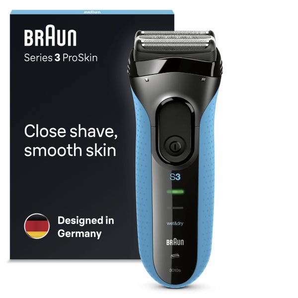 Braun Series 3 ProSkin Electric Shaver, Electric Razor for Men with Precision Head, Cordless, Wet & Dry, 2 Pin Bathroom Plug, 3010s, Black/Blue Razor