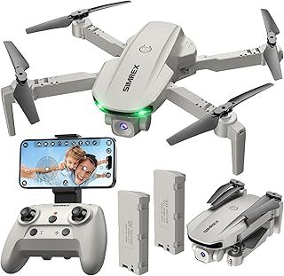 SIMREX Drone With 1080P Camera for Kids Adults, Mini RC Quadcopter Foldable, One Key Start, Waypoint Fly, Headless Mode, Auto-Follow, 3D Flip, 3 Speeds, 2 Batteries, Easy for Beginners, Grey