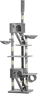 PawHut 240-260cm Floor to Ceiling Cat Tree with Scratching Posts - Light Grey
