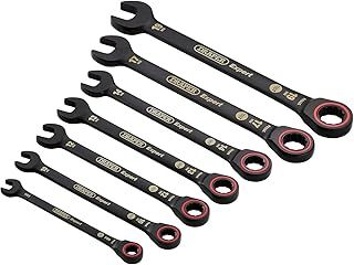 Draper 03895 Expert HI-TORQ Metric Ratchet Combination Spanner Set, Black (7 Piece)