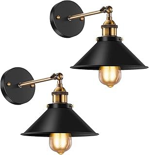 Licperron Vintage Wall Sconce Black Antique 240 Degree Adjustable Industrial Wall Light for Restaurants Galleries Aisle Kitchen Room Doorway 2 Pack