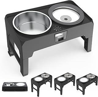 Elevated Dog Bowls | Raised Dog Bowl Food and Water Feeding Station | 2 Stainless Steel Dog Bowls | Height-Adjustable Dog Feeder Bowls | Medium & Large Dogs Pets