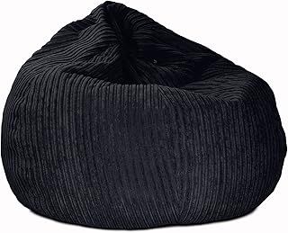 Slouchbag Large Corduroy Bean Bag Chair - Adult Bean Bag with Filling - Home Furniture Seating for Living Room or Bedroom - Machine Washable - 80 x 110cm (Black, Beanbag)