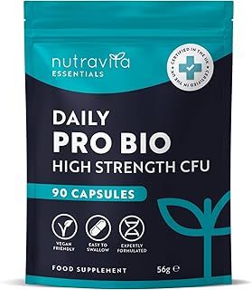 Probiotics for Gut Health - 90 Vegan Capsules (Not Tablets) for Bloating Relief - Supplements for Men & Women - Bio Cultures Complex with Lactobacillus Acidophilus - Nutravita
