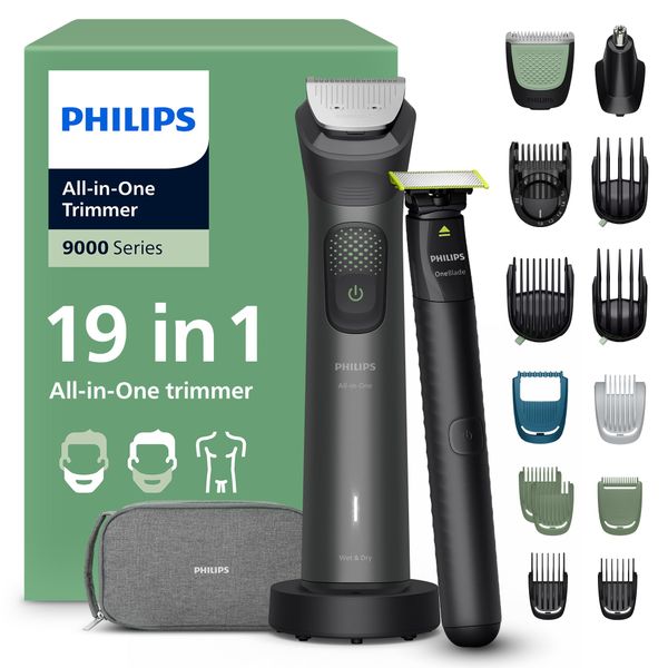Philips Multigroom 9000 Series All-in-One 19-Piece Trimmer, Shaver & Clipper + OneBlade Trimmer for Men - All-Over Grooming Set for Beard, Nose, Hair & Body, 27 Length Settings (0.2-20 mm), MG9556/15