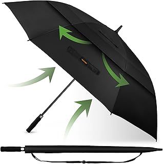 TECKNET Golf Umbrella Large 68 Inch, Windproof Strong Double Canopy Vented, Automatic Open with EVA Grip, Outdoor Sun, Rain, Wind Protection Stick Umbrellas, Black