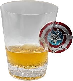 Whiskey Glass Tumbler Embedded Super Hero Shield Gift Cracked Effect Captain America