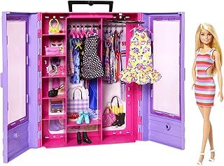 Barbie Fashionistas Ultimate Closet and Doll, One Blonde Barbie Doll with 3 Barbie Outfits, 6 Barbie Hangers and 15 Doll Accessories, Toys for Ages 3 and Up, One Doll and One Closet, HJL66