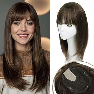 Hair Toppers for Women Human Hair Toppers for Women Skin Scalp Hairpieces Wiglets for Severe Hairloss (Dark Brown)