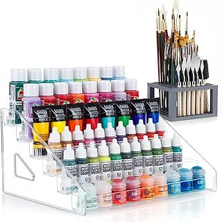 ARFETIGO 6 Layer Acrylic Paint Organizer & Brush Holder Snap-on Design Easy Assembly Protective Storage Rack for Craft Hobby Miniature Model Light Paint Can Storage (Grey)