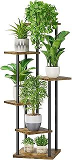 6 Tier Tall Corner Plant Stands Indoor Outdoor, 115cm Large Metal Wood Plant Stand Flower Shelf for Multiple Plants, Tiered Plant Holder Rack for Balcony Garden Patio Living Room (Black)