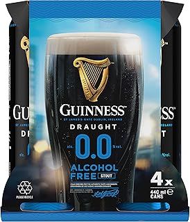 Guinness Draught 0.0 Alcohol Free | 0% vol | 4 x 440ml Cans | Iconic Stout | Rich Smooth Head & Sweetness of Malt Balanced with Hops | Ideal Served Chilled in a Guinness Beer Glass