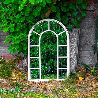 Large Decorative White Metal Arch Mirror - Garden, Outdoor, Home Use