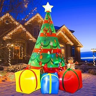 6FT Inflatable Christmas Trees Outdoor Decorations, Beinhome Giant Xmas Blow Ups with Built-in LED Lights,Tree Topper Star& Gift Boxes for Outdoor Yard Garden Party Patio Lawn Decorations Gifts