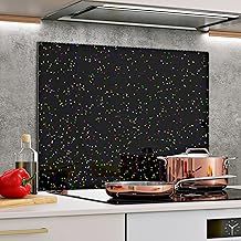 Tempered Glass Splashback for Kitchen, Toughened Glass Heat Resistant Splashbacks for Cookers (60x65, Black Sparkles)
