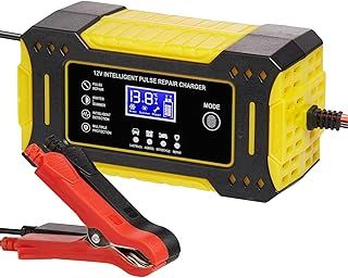 12V/6A Car Battery Charger, Portable Motocycle Battery Trickle Charger with Temperature Compensation Smart Car Battery Maintainer for Cars Auto Boat Truck RV Lawn Mower Lead-Acid Repair Electric Tools