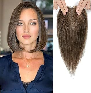 GULALUUK Human Hair Toppers for Women Crown Topper Hair Extensions Hair Toppers for Thinning Hair Slight Hair Loss Cover Gray Hair Swiss Bace Hair Topper no Bangs Medium Aubrun Brown (10inch,6#)