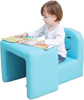 Emall Life Multifunctional Children's Armchair, Kids Chair and Table Set/Stool with Funny Smile Face for Boys and Girls (Blue)