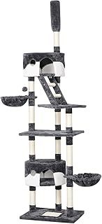 Yaheetech Tall Cat Tree, Floor-to-Ceiling Tower Height Adjustable, Multi-Level Condo with Ladder, Activity Center Play House Climbing Structure w/Scratching Posts & Fur Balls, Dark Grey/White