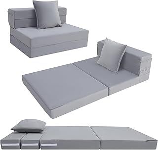 MeMoreCool Folding Mattress Single, High Density Foam Fold Out Sofa Chair Z Bed, Foldable Floor Futon Mattress, Floor Lounger Guest Sofa Bed Folding Couch for Sleeping, Camping, Travel, 12cm thick