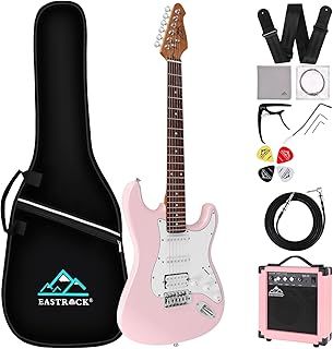 Eastrock 39 inch Full-Size Electric Guitar Kit for Junior Beginners, Starter Electric Guitar with 10w Amplifier Bag Capo Shoulder Strap String (39" Right Handed, Pink)
