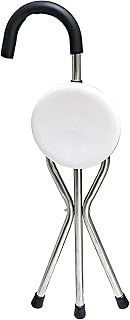 MP Essentials Folding Aluminium Cane Seat Walking Stick with Chair Seat Portable Durable Disability Elderly Medical Aid Support | White