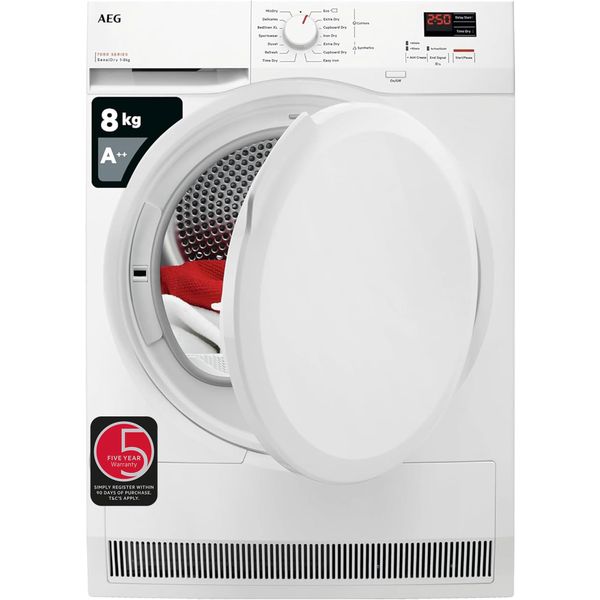 AEG 7000 Series Freestanding Heat Pump Tumble Dryer 8kg TR708L0B, 8kg Load, SensiDry with Low Energy Consumption, EasyClean Filter, Energy Class A++, White
