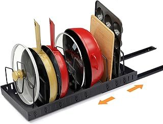 XIAPIA Expandable Pan Organiser for Cupboard, Pull Out Pans and Pots Organizer for Kitchen Storage Cabinets with 8 Adjustable Dividers, Pan Lid Rack Holder for Kitchen Cabinet Organizer