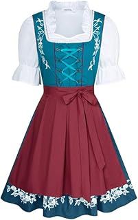 JASAMBAC Women's German Dirndl Dress 3 Piece Oktoberfest Outfit Carnival Dirndl Bavarian Costumes for Carnival Oktoberfest Party