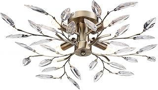 Modern Birch 4 Light Semi Flush Antique Brass Ceiling Light with Clear Leaves by Happy Homewares