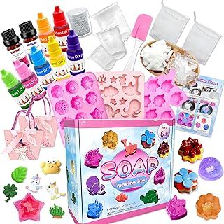 Nlsqw Soap Making Kit for Kids，Soap Making Craft Kit Supplies Includes Silicon Mold，2 Pack Soap Base Pigment Measuring Cup for Kids Birthday Christmas Gifts